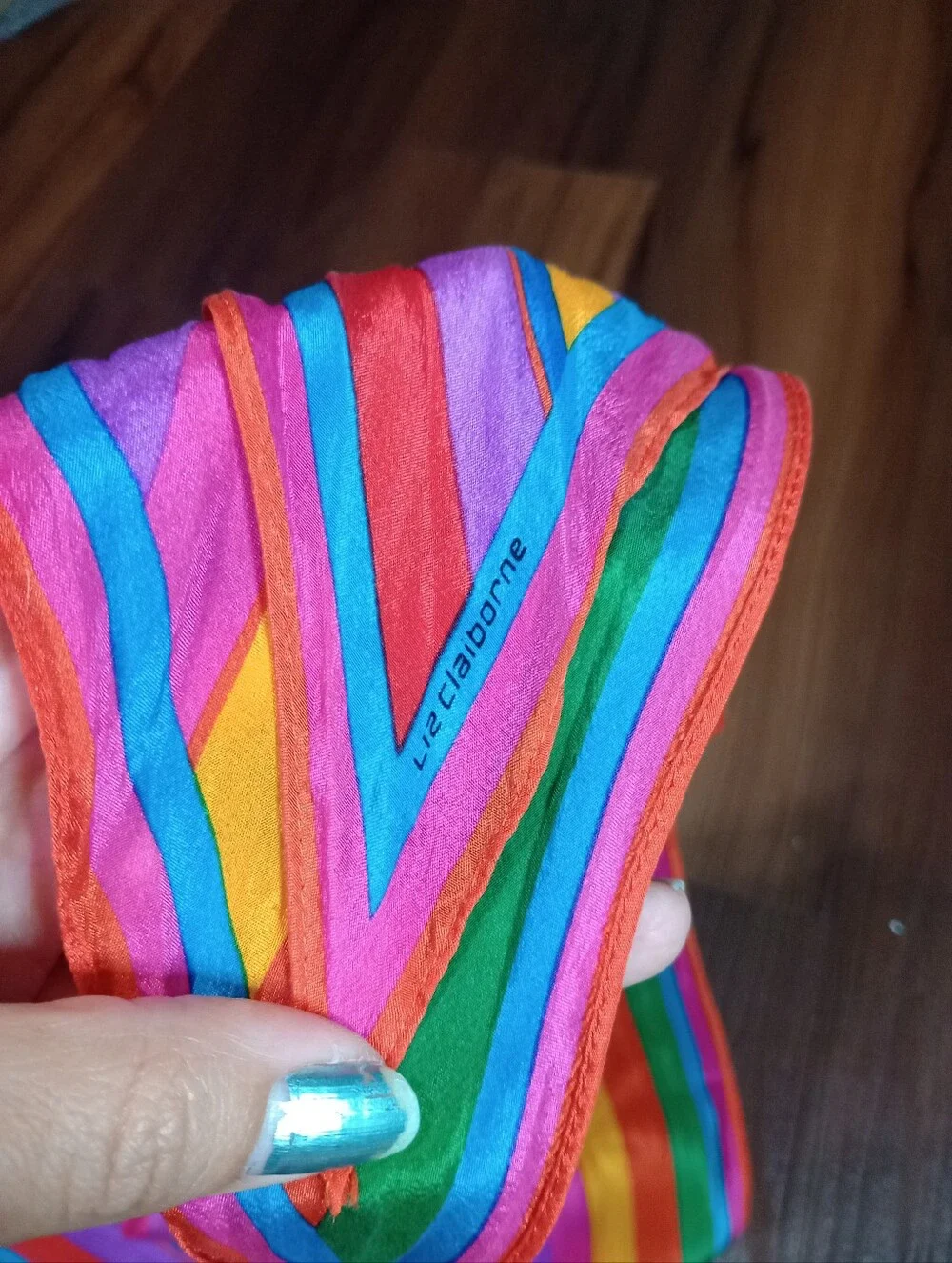 Vintage Liz Claiborne Rainbow Striped Silk Skinny Scarf
